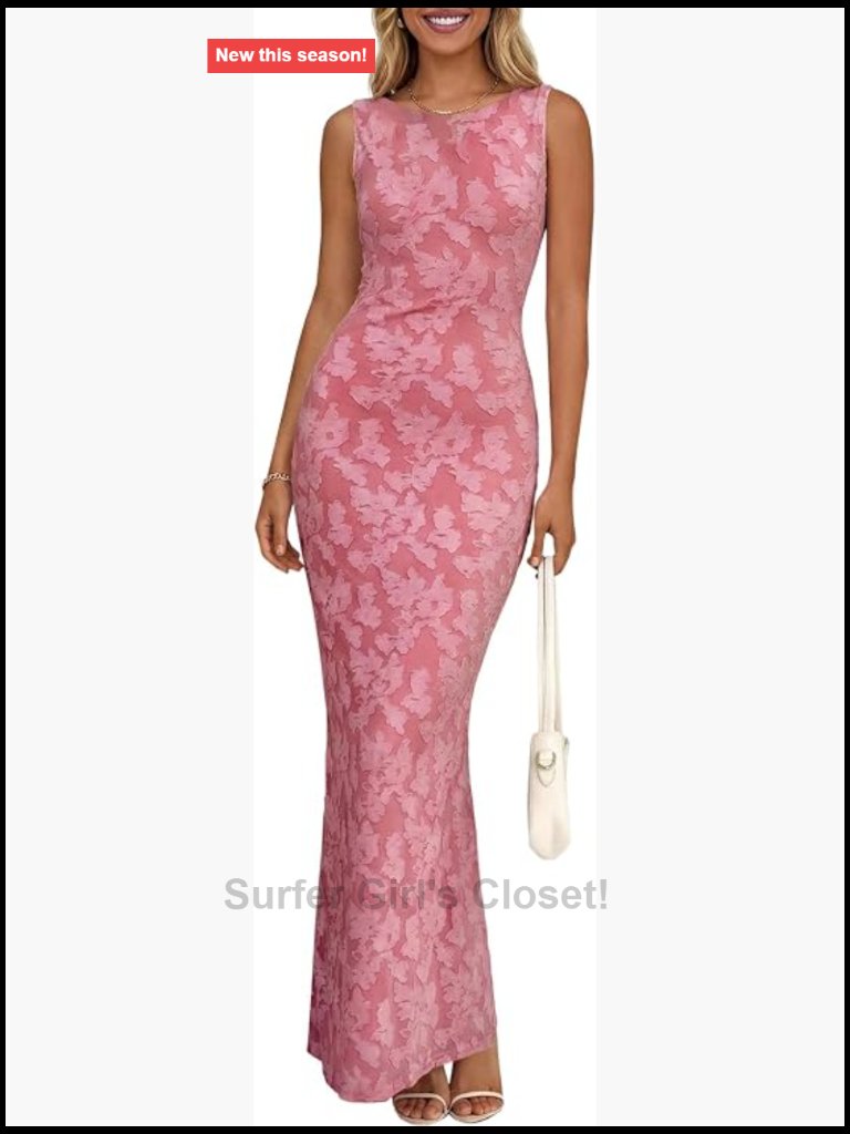 Women's Summer Floral Maxi Bodycon Dress Sleeveless Mesh Slit Long Cocktail